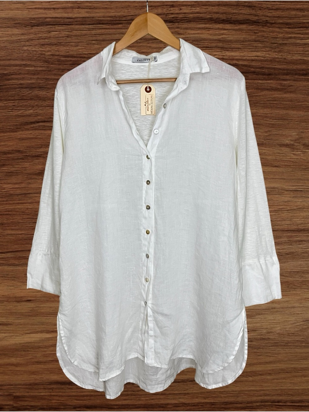 Cut Loose White Linen/Cotton Button Up Tunic Top Size Medium